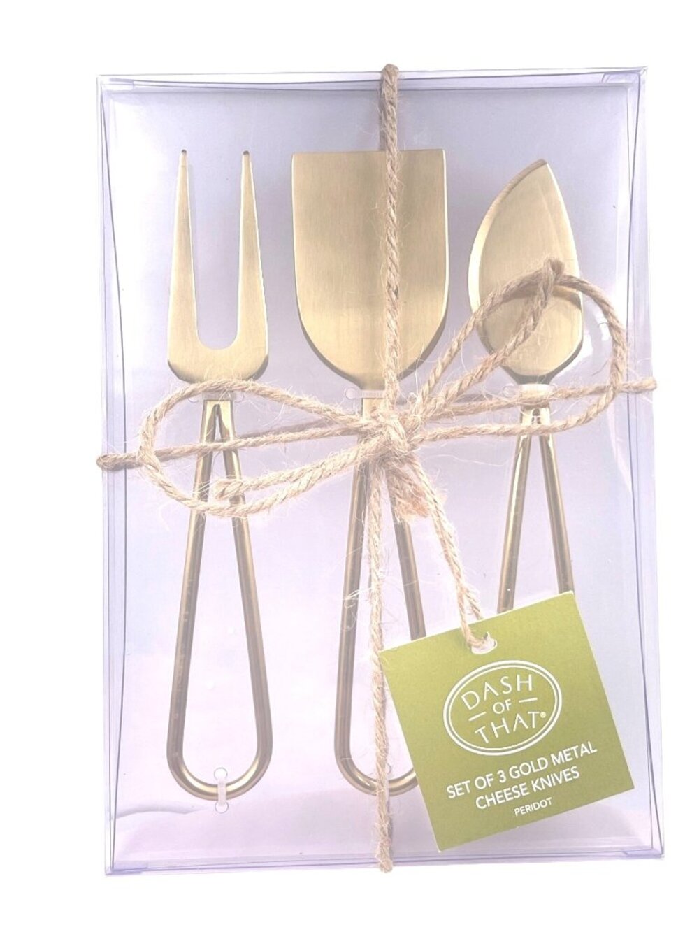 Dash Of That Set of 3 Gold-tone Metal Cheese Knives Peridot Party Essentials NIB